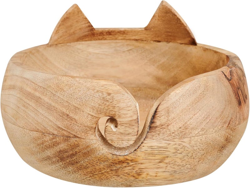 Eximious India Christmas Gifts for Women Wooden Yarn Bowl Knitting Bowl Large Crochet Cat Yarn Holder Handmade Crocheting Accessories and Supplies Organizer 7 x 3 (Owl) - Image 4